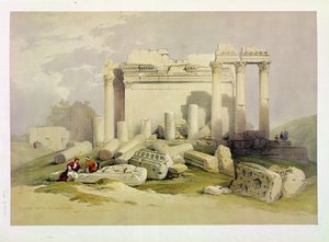 1839年5月6日、バールベック神殿の東ポーチコ遺跡、ルイハゲ（1806-85）パブによって彫刻された「聖地」のボリュームIIのプレート83。 1843 作： David Roberts